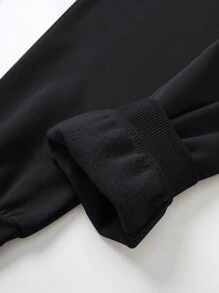 SHEIN Women's Slogan Print Drawstring Hoodie And Joggers Set - Black - View 3