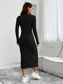 SHEIN PETITE Ladies' Solid Color Ribbed Knit Two-piece Set