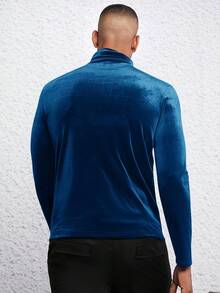 GENTILAND Nam Đứng cổ áo Dài tay Đan Giải trí Áo thun - Màu xanh lam - Xem 2