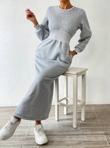 SHEIN Essnce Eo-thắt chặt Túi ẩn Đầm - Xám - Xem 5