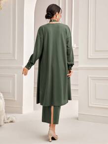 Modelyn Women's Solid Color Halterneck Dress And Jacket Two-Piece Set 2 Piece Set - Army Green - View 2