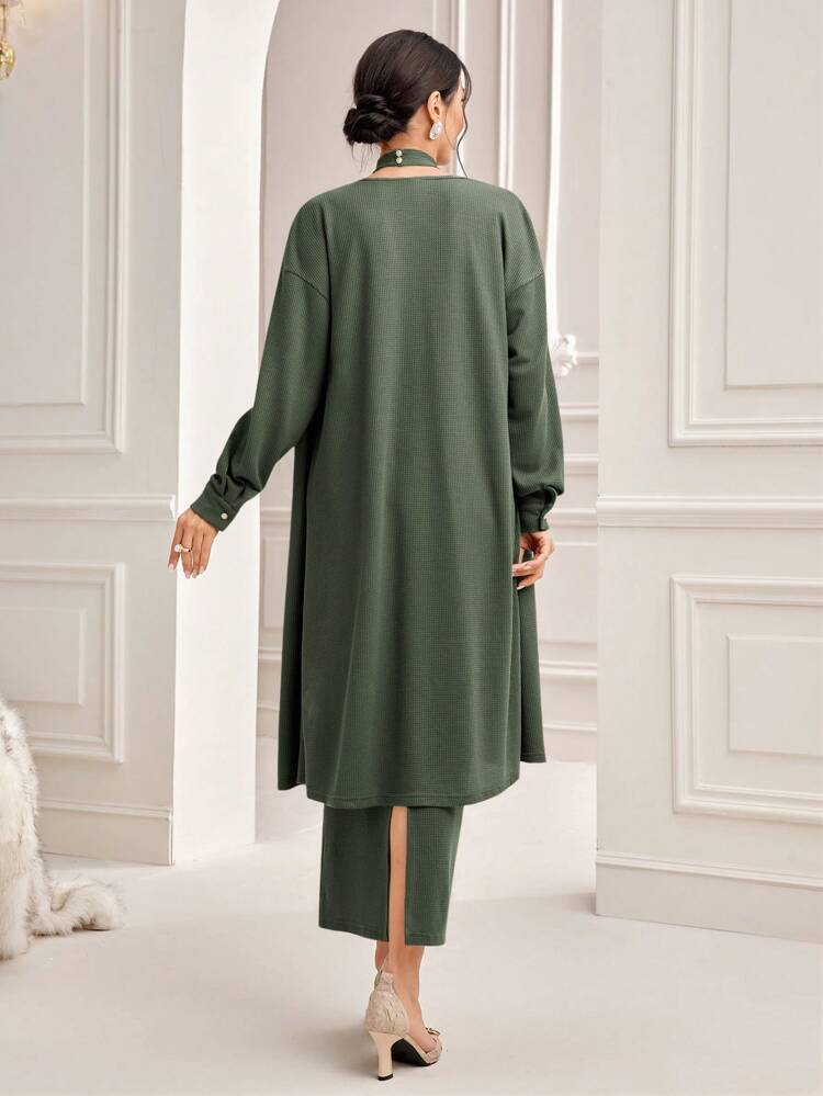 Women's Solid Color Halterneck Dress And Jacket Two-Piece Set 2 Piece Set