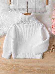 SHEIN Baby Mädchen Lässig vielseitiger einfarbiger Rollkragenpullover, Herbst/Winter - Weiss - Übersicht 2