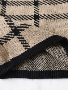 SHEIN 年輕女孩時尚優雅毛衣格紋毛衣和裙子套裝 - 卡其色 - 查看 5