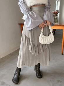 FRIFUL Women's Plisse Skirt With Ruffle Hem - Grey - View 1