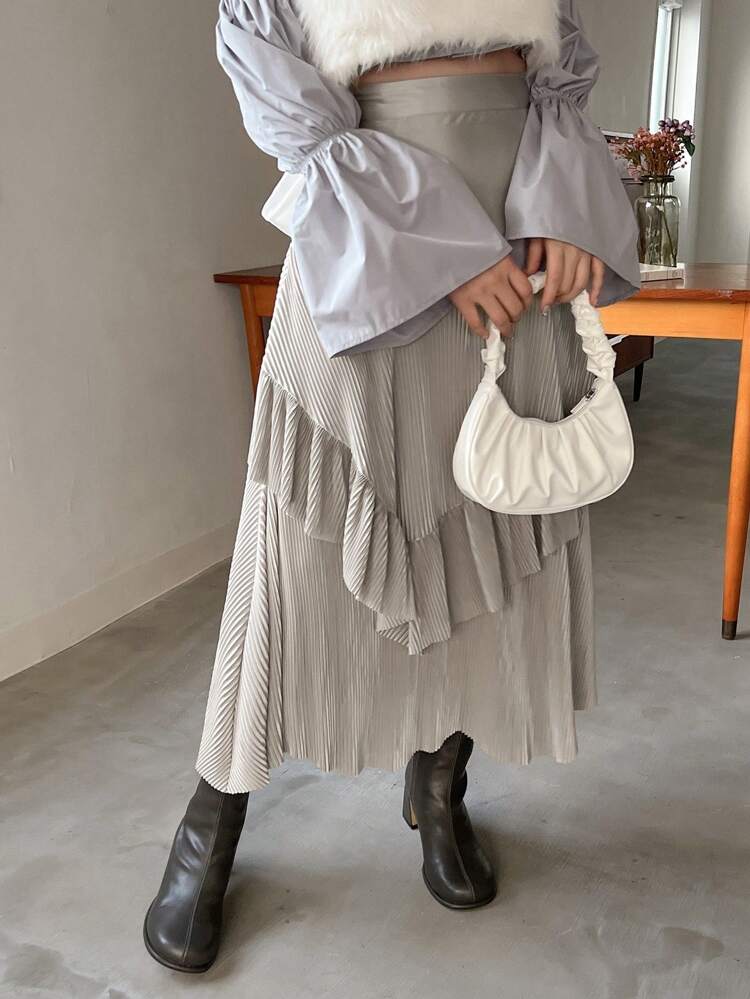 Women's Plisse Skirt With Ruffle Hem