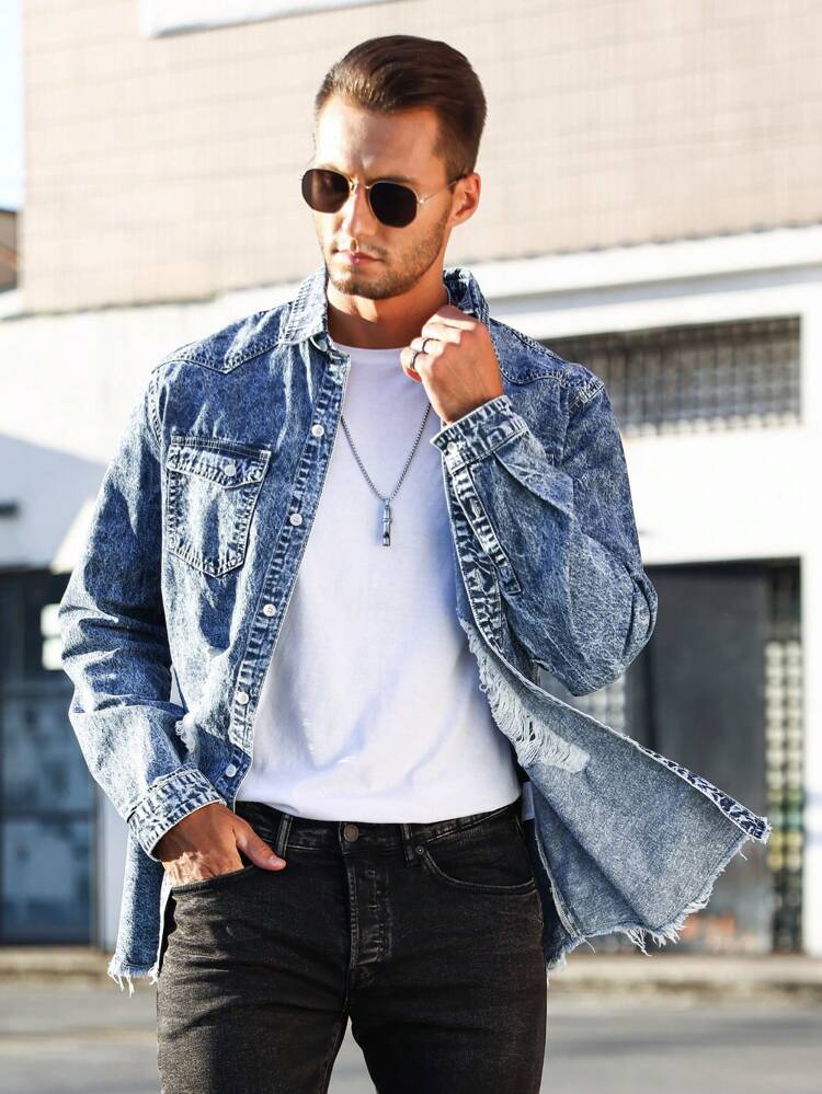 Men's Washed Distressed Denim Shirt