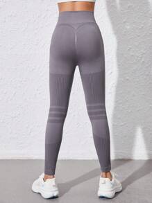 SHEIN Tween女孩灰色無縫瑜伽褲,高彈性、親膚、吸濕排汗,適用於跑步和騎車 - 深灰色 - 查看 2