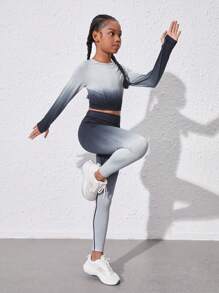 SHEIN Girls' Gradient Long Sleeve Sportswear Set