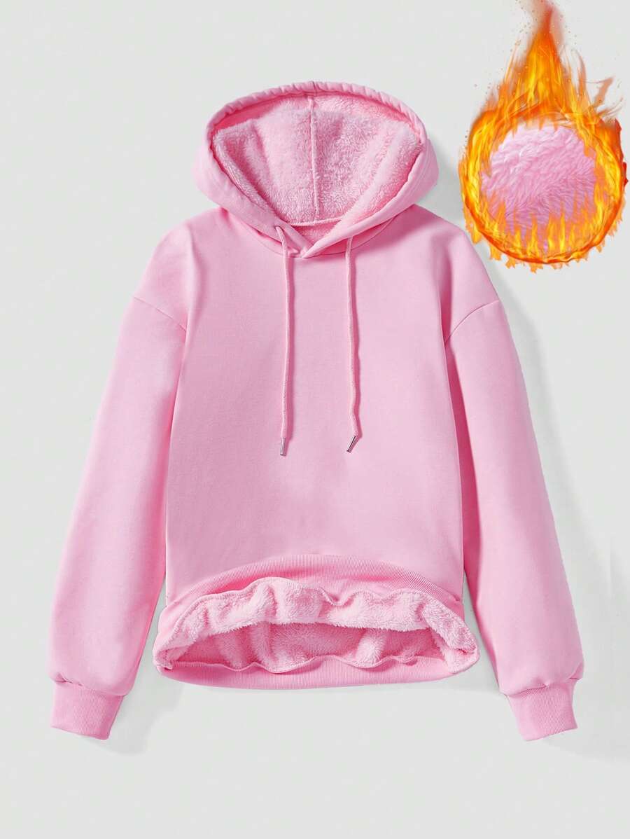 SHEIN EZwear Của phụ nữ Màu hồng Đơn giản Áo nỉ có mũ - Hồng - Xem 1