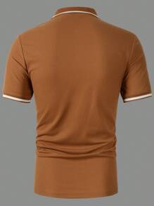 Manfinity Homme Polo Para Hombre Con Detalles En Colores Contrastantes - Marrón - Ver 2