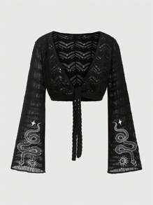 ROMWE Goth Women's Snake Pattern Extra Long Sleeve Top - Black - View 1