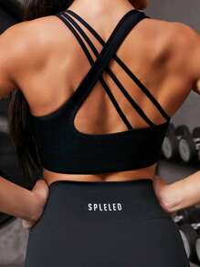 Powerista Low Cut Criss-cross Straps Design Sport Bra With Back Beauty Function - Black - View 1