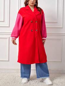 SHEIN EZwear Plus Colorblock Drop Shoulder Overcoat - Multicolor - View 3