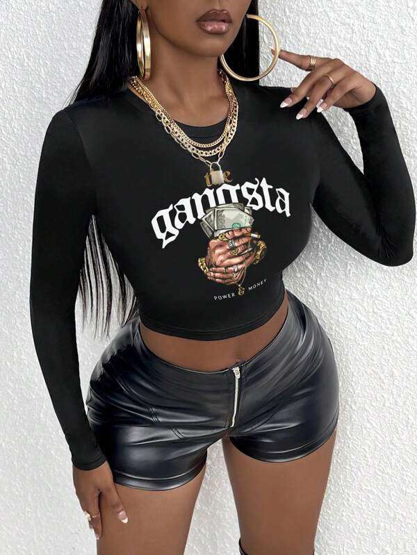 Slaydiva Camiseta de manga larga con cuello redondo, estampado de dibujos lindos, informal, adecuada para otoño/invierno