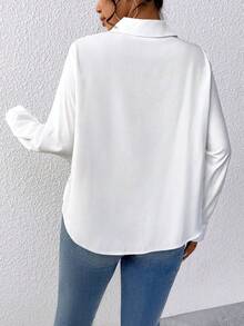 SHEIN LUNE 大尺寸純色蕾絲拼接襯衫 - 白色 - 查看 2