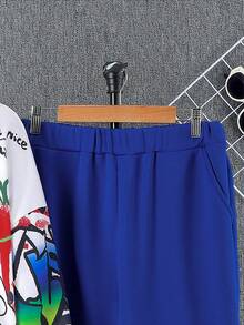 SHEIN Teen Boys' Casual Comfortable Letter Dinosaur Print Hoodie And Knitted Pants Set - Multicolor - View 5