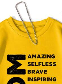 SHEIN 印花圆领长袖休闲卫衣，图案为“了不起的、无私的、勇敢的、鼓舞人心的、关爱的、坚强的、善良的、充满爱心的、受人爱戴的”，长袖上衣，适合毕业季、返校季、毕业典礼、教师节等场合，女士返校季套头衫，秋季卫衣。 - 黃色 - 查看 4