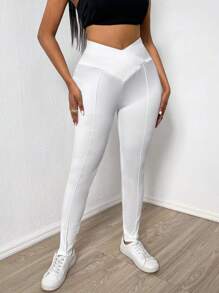 SHEIN Slayr 純色寬腰帶褲襪 - 白色 - 查看 4