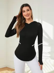 Easithlete 反光条纹网眼拼接透气连帽运动卫衣 黑色拉链秋季卫衣 - 黑色 - 查看 4