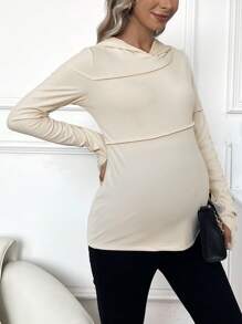 SHEIN Sudadera deportiva con capucha de unicolor de manga larga para maternidad, para el invierno - Albaricoque - Ver 4