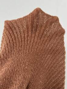 SHEIN SXY 女士純色波浪袖毛衣 - 鏽棕色 - 查看 5