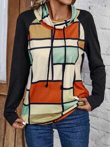 SHEIN LUNE 女士拼接印花抽繩垂領t卹 - 彩色 - 查看 5