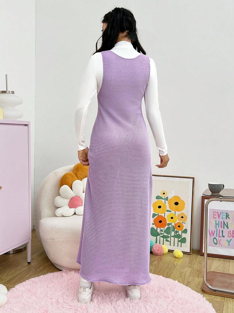 Ladies' Long Sleeve T-shirt And Sleeveless Dress Set With Stand Collar