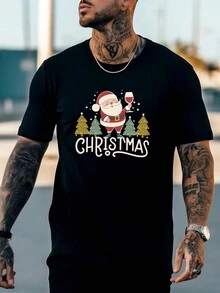 Men Christmas Print Tee - Black - View 3