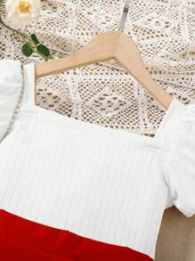 Tween Girl Puff Sleeve Top And Skirt Two-Piece Set - Multicolor - View 5