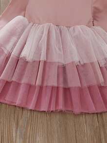 嬰兒女童網紗拼接彩塊連衣裙 - 粉色 - 查看 3