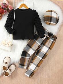 SHEIN Retro Ống tay áo Tay áo dài Áo Và Rộng chân Quần Dành cho Cô gái - Nhiều màu - Xem 7