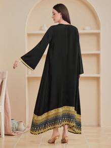 Al Najma 幾何圖案v領寬鬆休閒連衣裙帶拼接