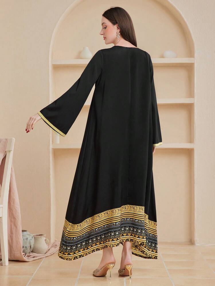 Geometric Pattern V-neck Loose Casual Dress With Patchwork