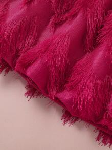 SHEIN 年轻女孩简约休闲多层流苏下摆裙子 - 玫紅色 - 查看 5