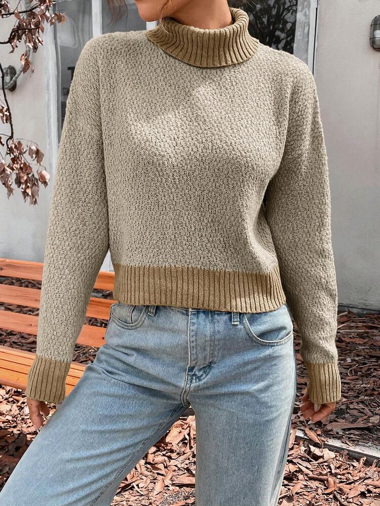 Women's Color Block Collared Casual Knit Pullover Fall Winter Sweater