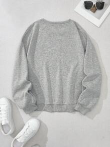 SHEIN EZwear Women's Letter Printed Drop Shoulder Sweatshirt - Grey - View 2