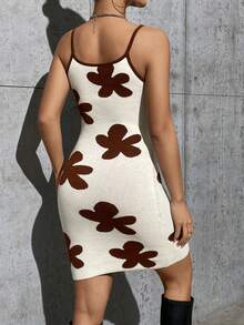 SHEIN Unity Của phụ nữ Mô hình hoa Giải trí Áo len dệt kim Đầm - Màu be - Xem 2