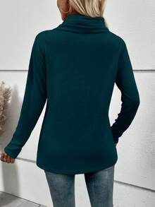 EMERY ROSE Nút Nghệ Embellished Tay áo dài Áo thun - Màu xanh hải quân - Xem 2