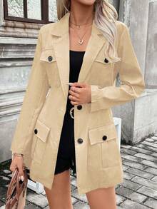 SHEIN Clasi Của phụ nữ Ve áo có khía Tay áo dài Áo vest - Màu Khaki - Xem 5