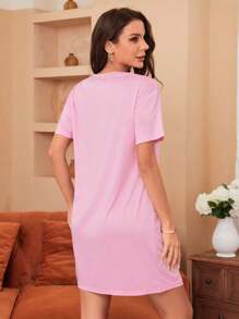 Women's Drop Shoulder Letter Heart Print Sleepwear Dress - Dusty Pink - View 2