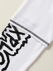 SHEIN 男孩休閒鬆身圓領套頭針織 T 恤, 印刷英文字母 - 白色 - 查看 4