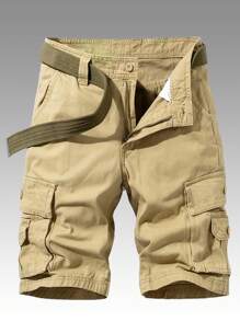 Manfinity Homme Men's Cargo Shorts With Belt - Khaki - View 1
