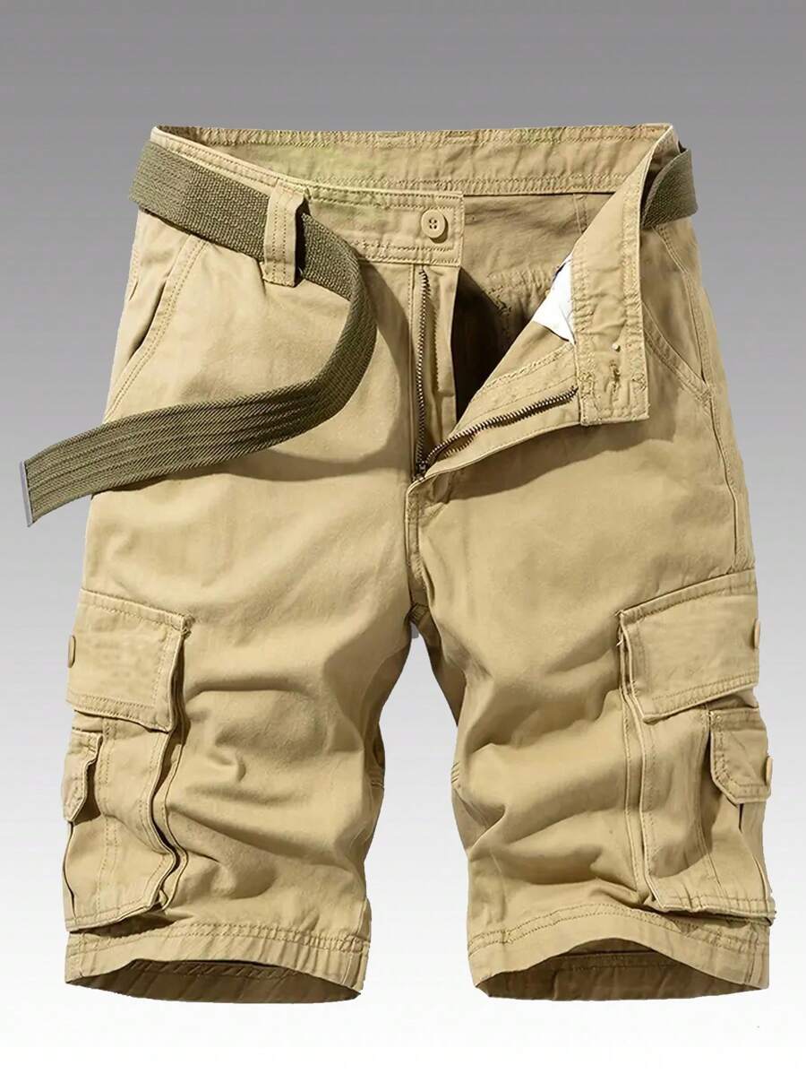 Manfinity Homme Men's Cargo Shorts With Belt - Khaki - View 1