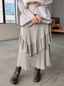 FRIFUL Women's Plisse Skirt With Ruffle Hem - Grey - View 5
