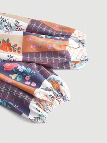 SHEIN MOD 女款花卉印花燈籠袖襯衫,正面繫結,心形領口 - 彩色 - 查看 3