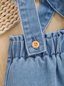 SHEIN Baby Girls' Denim Suspender Skirt With Ruffle Edge - Medium Wash - View 4