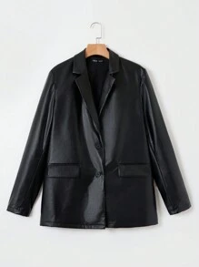 SHEIN EZwear Khẩu hiệu & Đồ họa Hoạt hình chất liệu da PU Áo vest - màu đen - Xem 2