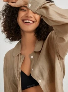 Ocili 女式純色長款休閒家居外套,單排釦閉起