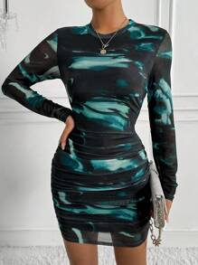 Chiquease Crinkled Tie Dye Mesh Dress - Green - View 1